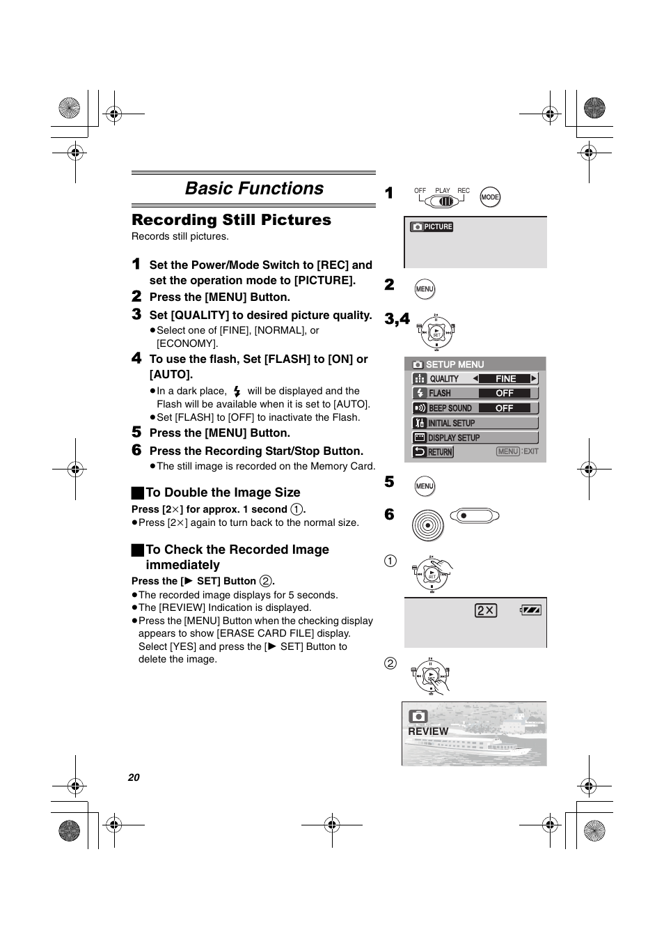 Basic functions, Recording still pictures | Panasonic SV-AV30U User Manual | Page 20 / 74