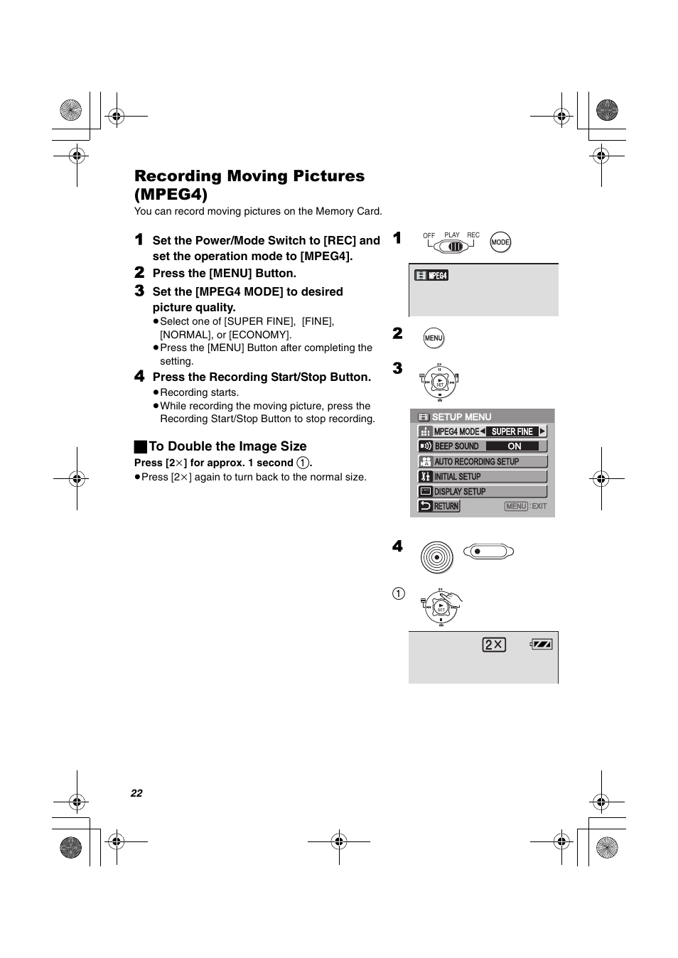 Recording moving pictures (mpeg4) | Panasonic SV-AV30U User Manual | Page 22 / 74