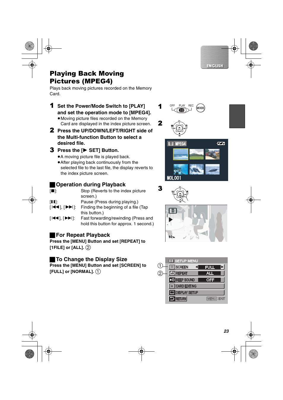 Playing back moving pictures (mpeg4) | Panasonic SV-AV30U User Manual | Page 23 / 74