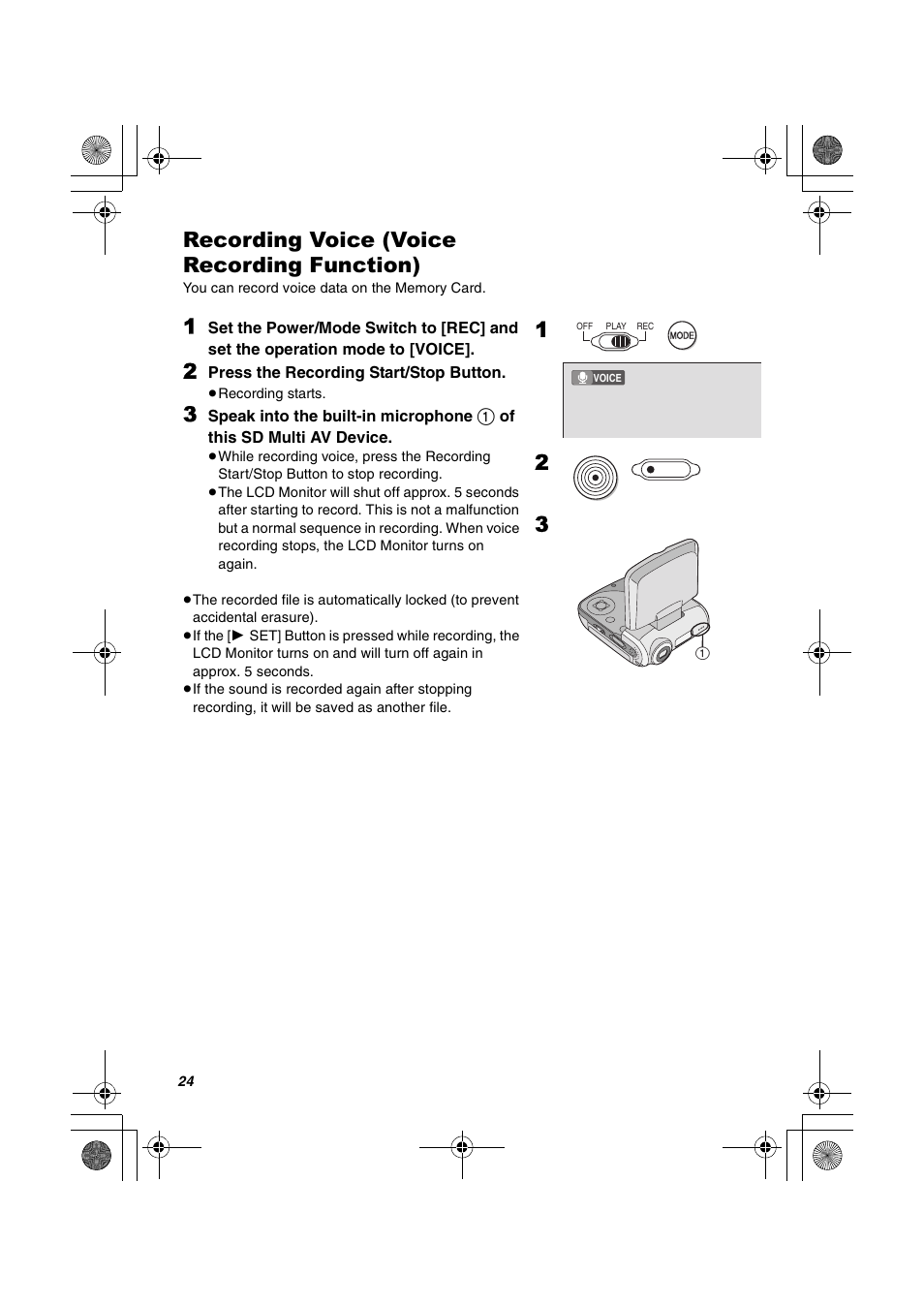 Recording voice (voice recording function) | Panasonic SV-AV30U User Manual | Page 24 / 74