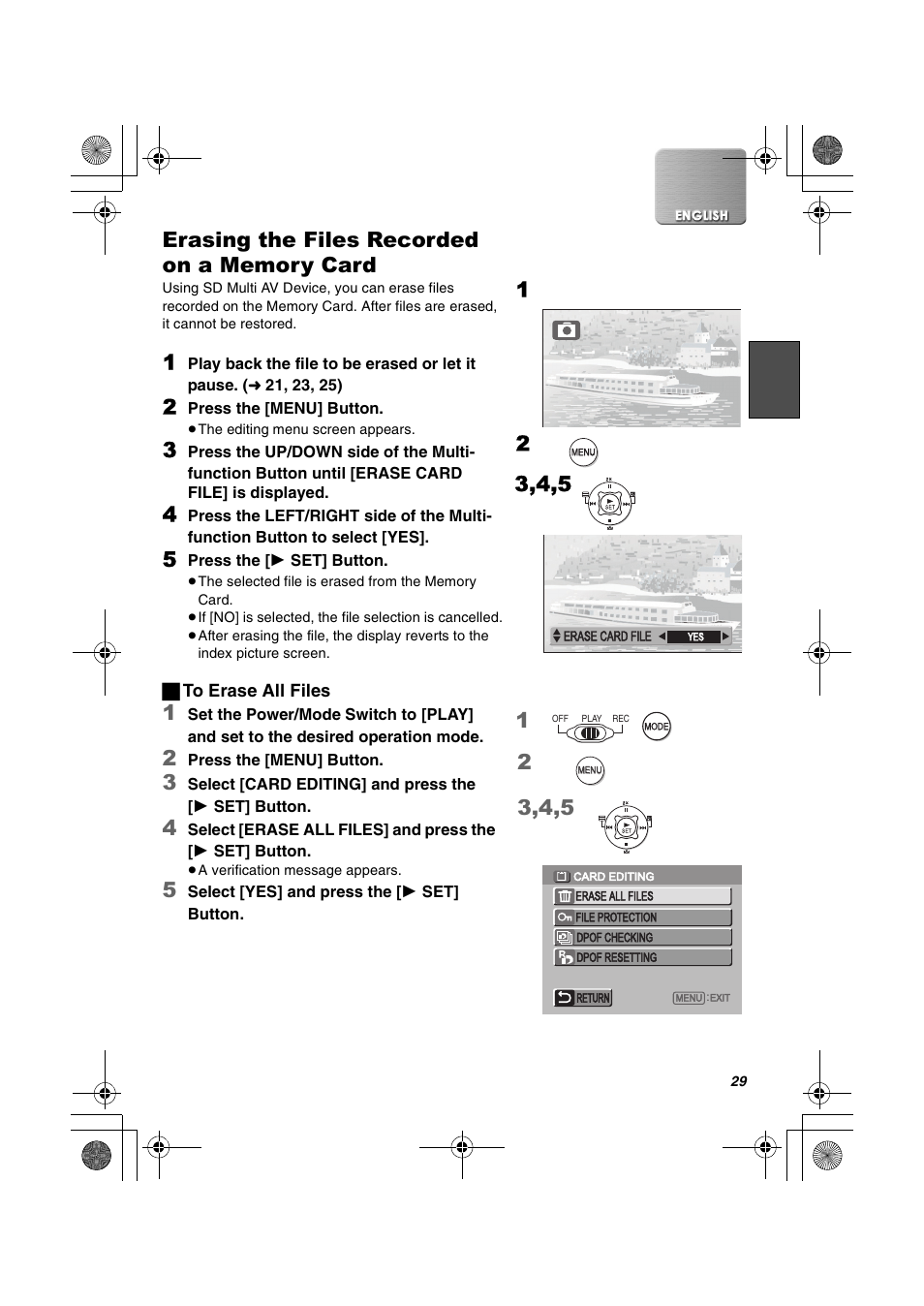 Erasing the files recorded on a memory card | Panasonic SV-AV30U User Manual | Page 29 / 74