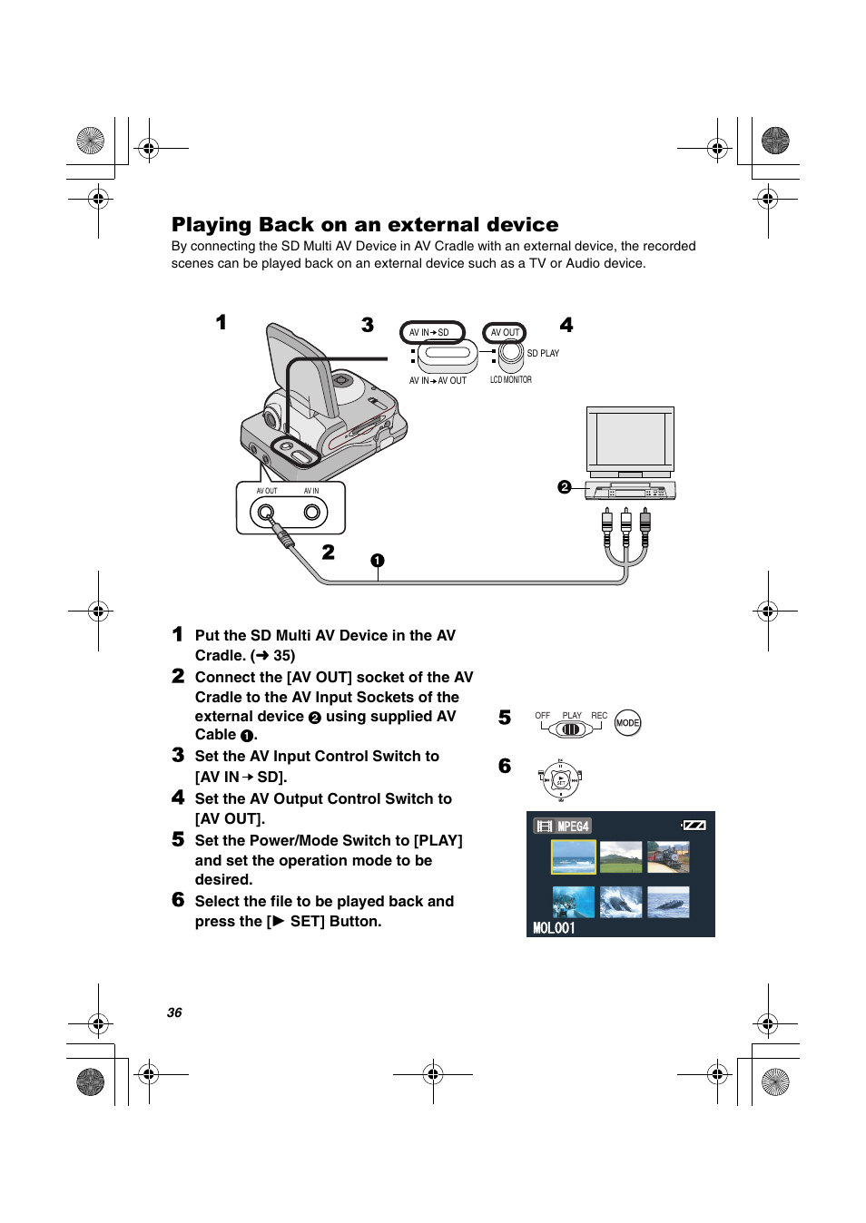 Playing back on an external device | Panasonic SV-AV30U User Manual | Page 36 / 74