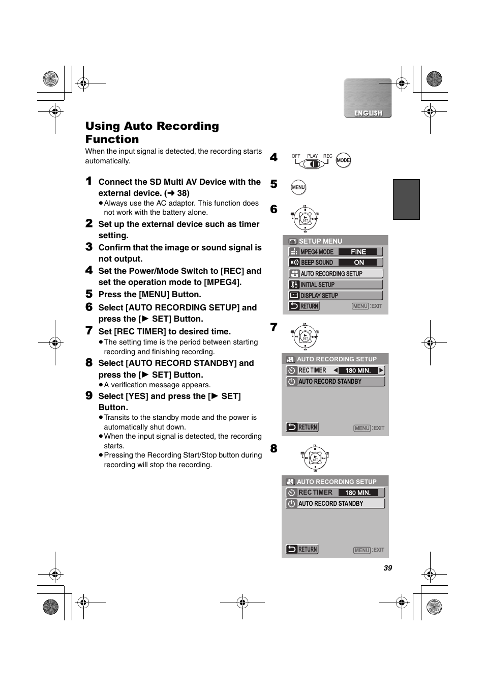 Using auto recording function | Panasonic SV-AV30U User Manual | Page 39 / 74