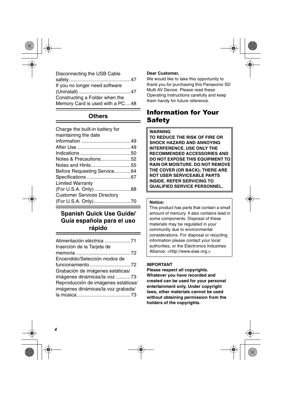Information for your safety | Panasonic SV-AV30U User Manual | Page 4 / 74