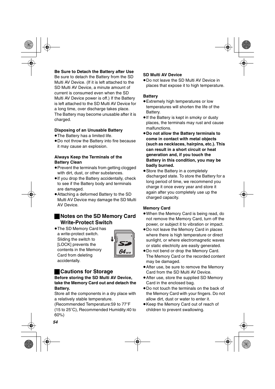 ª cautions for storage | Panasonic SV-AV30U User Manual | Page 54 / 74