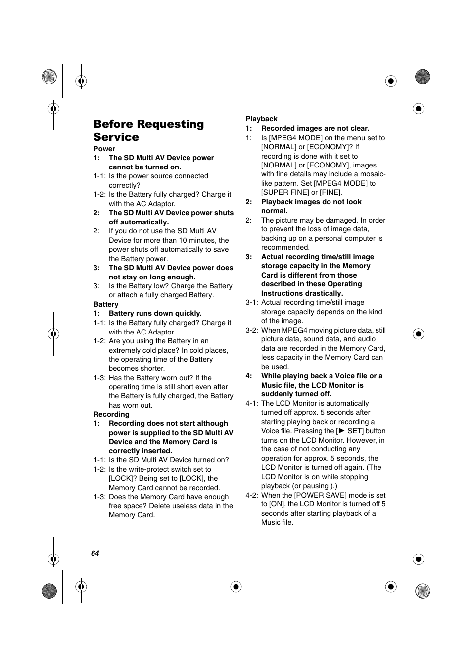 Before requesting service | Panasonic SV-AV30U User Manual | Page 64 / 74