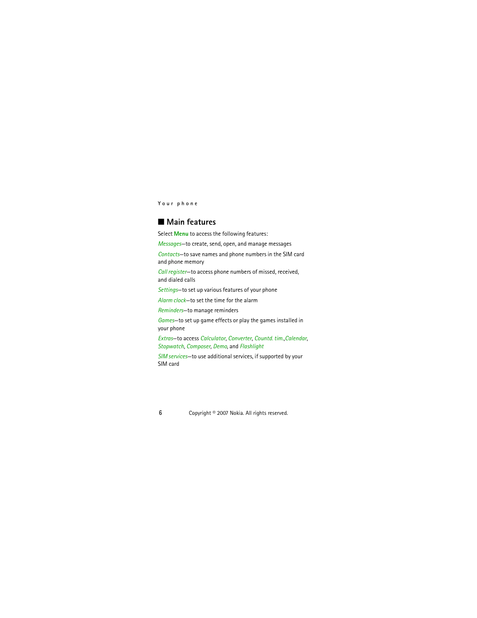 Main features | Panasonic 1200 User Manual | Page 15 / 42