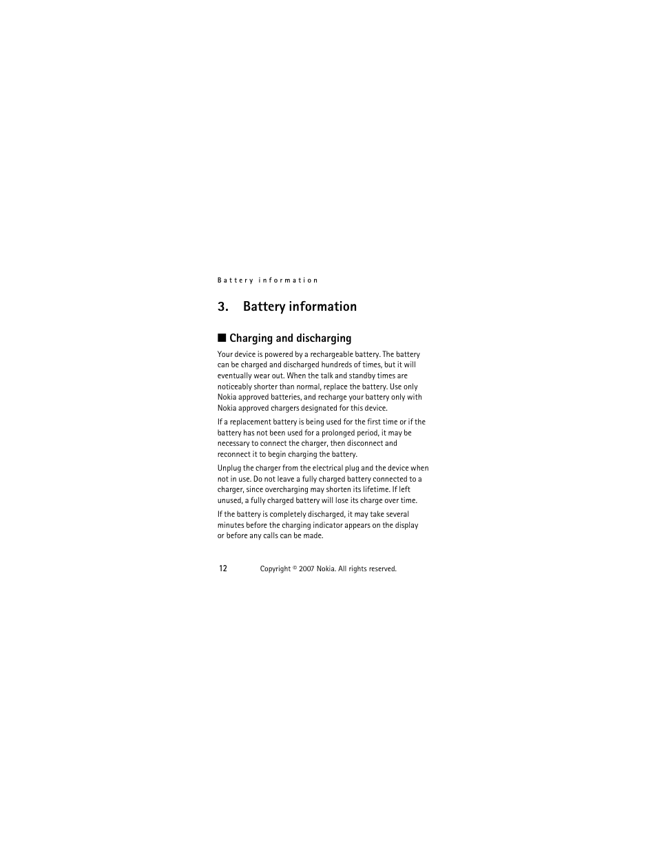 Battery information, Charging and discharging, Battery information charging and discharging . 12 | Panasonic 1200 User Manual | Page 21 / 42