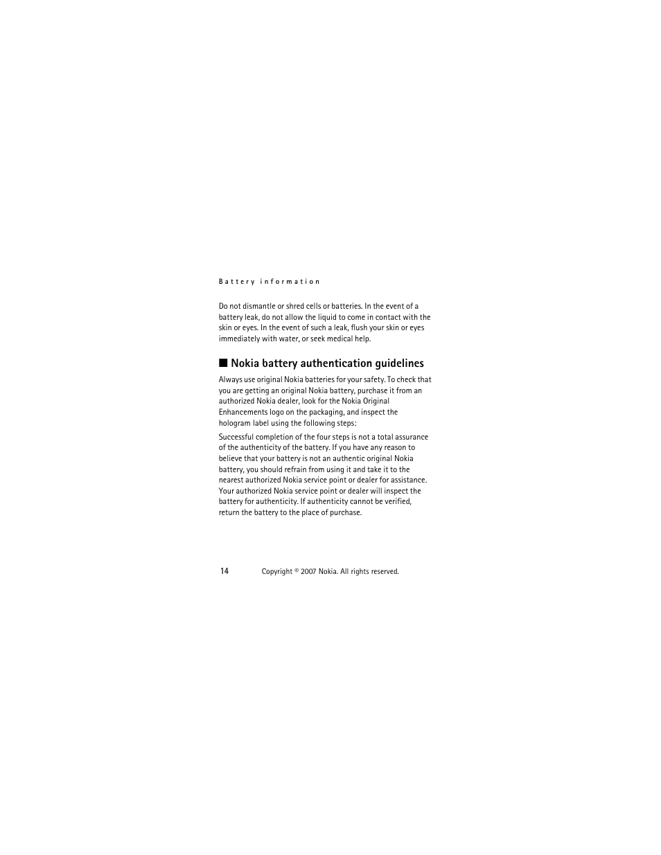 Nokia battery authentication guidelines | Panasonic 1200 User Manual | Page 23 / 42