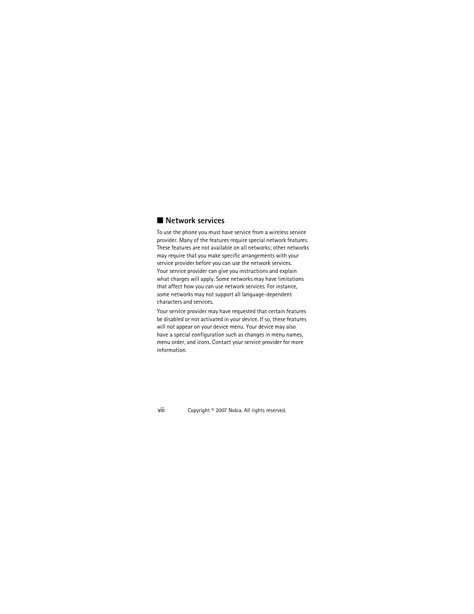 Network services, Network services .................. viii | Panasonic 1200 User Manual | Page 9 / 42