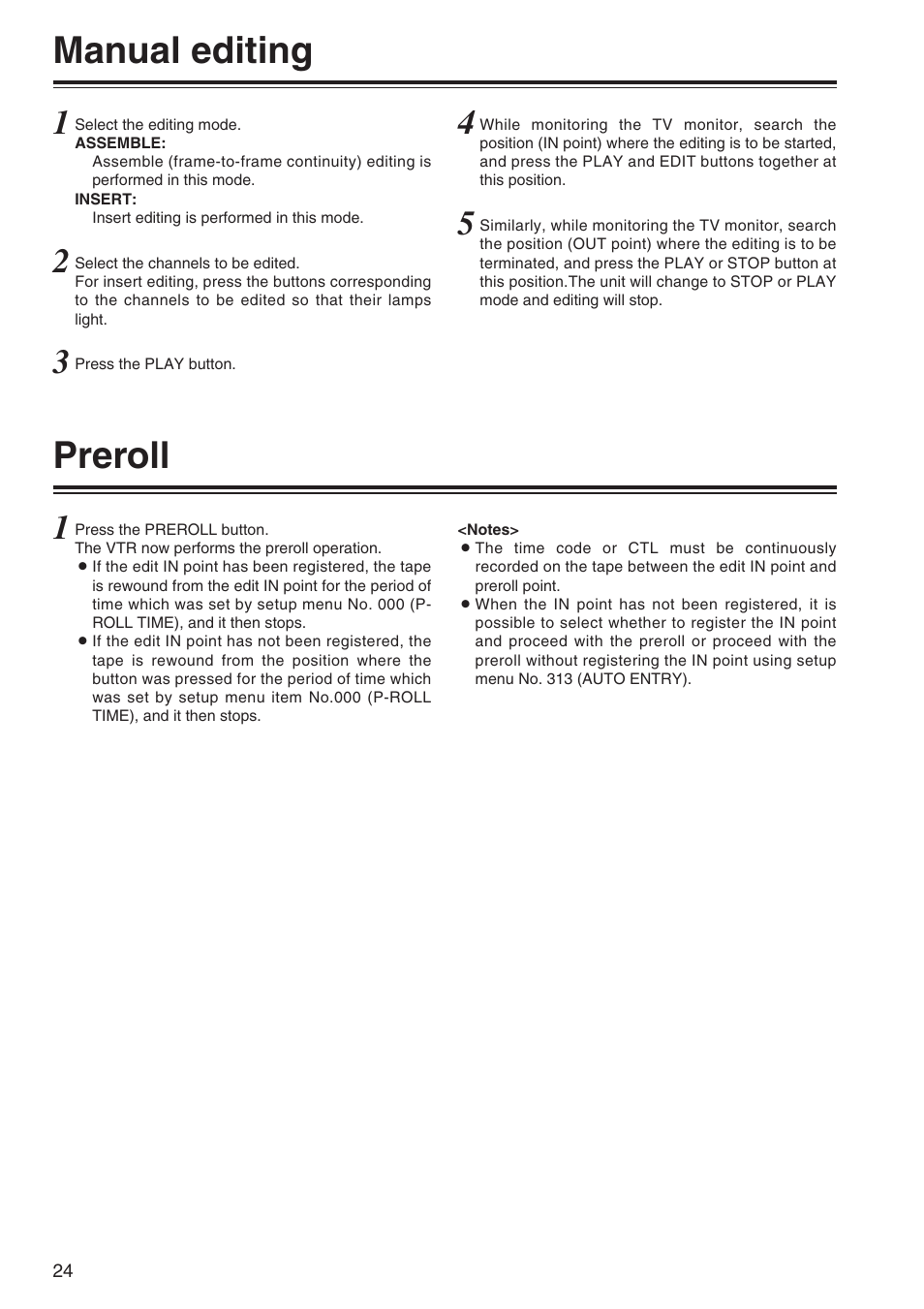 Manual editing, Preroll | Panasonic AJ-SD965P User Manual | Page 24 / 86