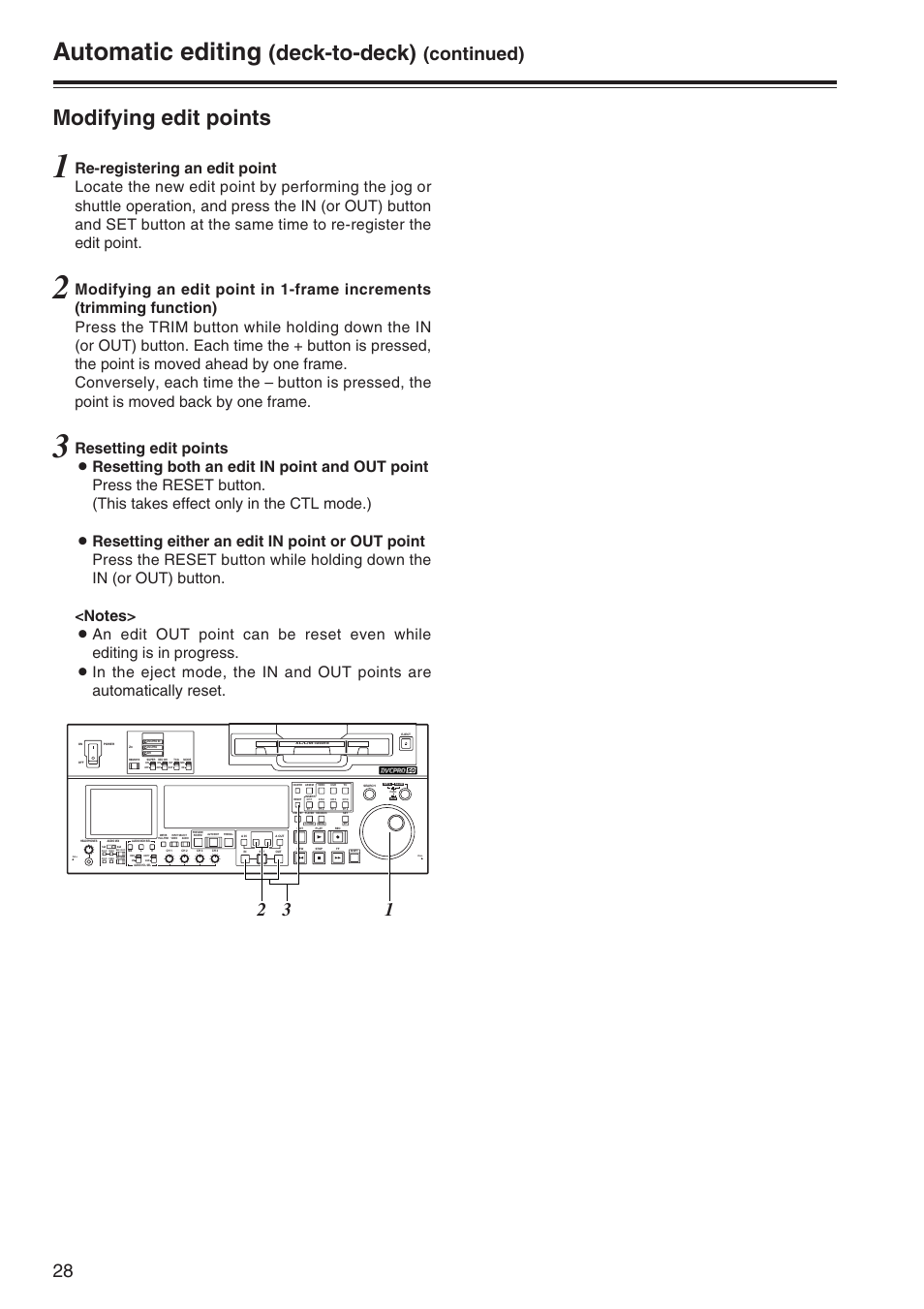 Modifying edit points, Automatic editing, Deck-to-deck) | Continued) | Panasonic AJ-SD965P User Manual | Page 28 / 86