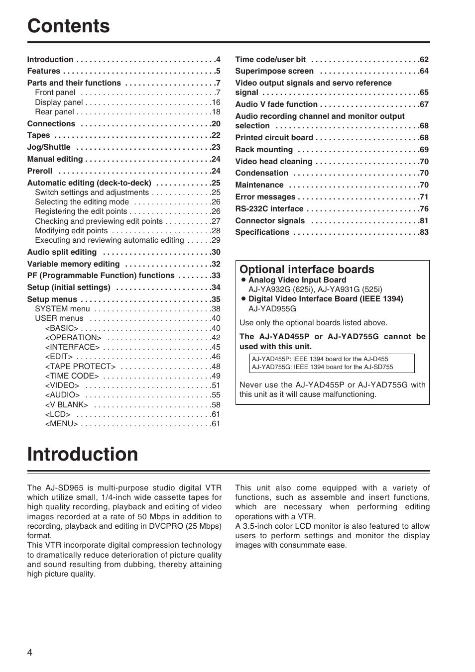 Panasonic AJ-SD965P User Manual | Page 4 / 86