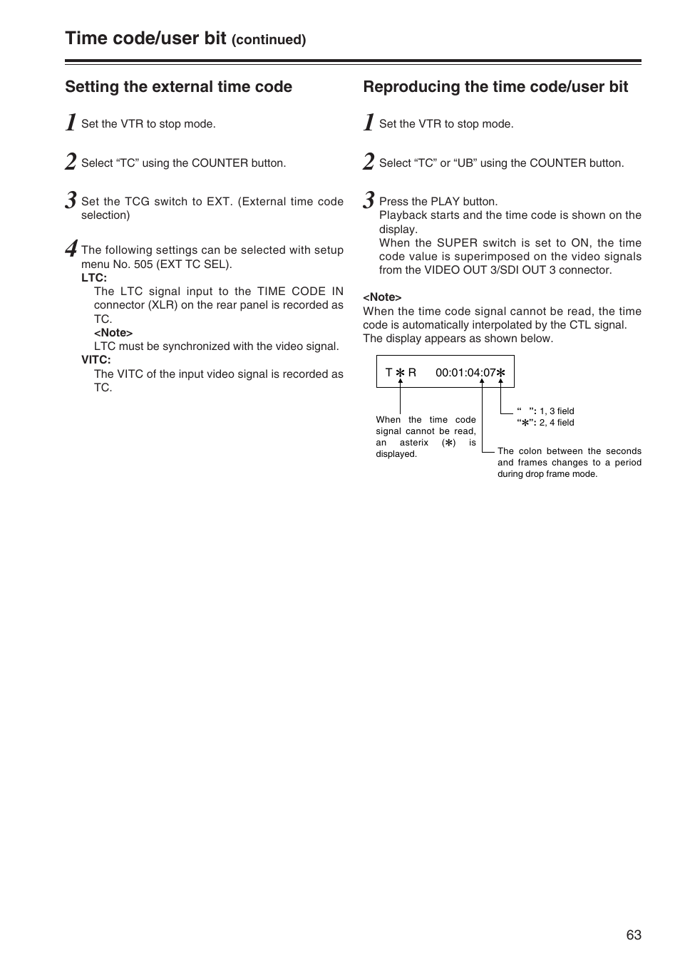 Time code/user bit | Panasonic AJ-SD965P User Manual | Page 63 / 86