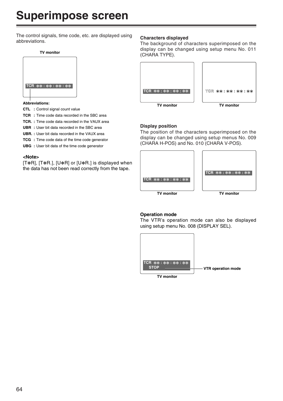 Superimpose screen | Panasonic AJ-SD965P User Manual | Page 64 / 86