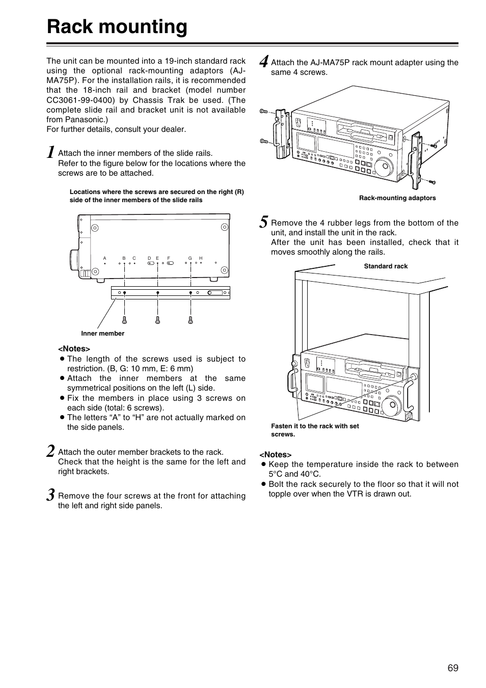 Rack mounting | Panasonic AJ-SD965P User Manual | Page 69 / 86