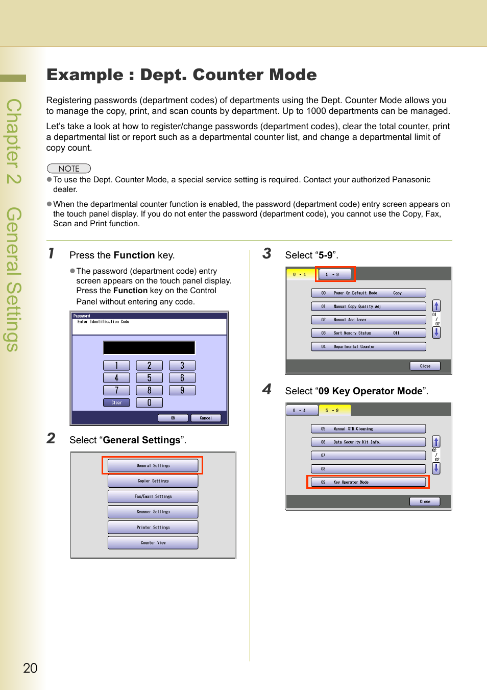 Example : dept. counter mode, Chapter 2 general settings | Panasonic DP-C213 User Manual | Page 20 / 100