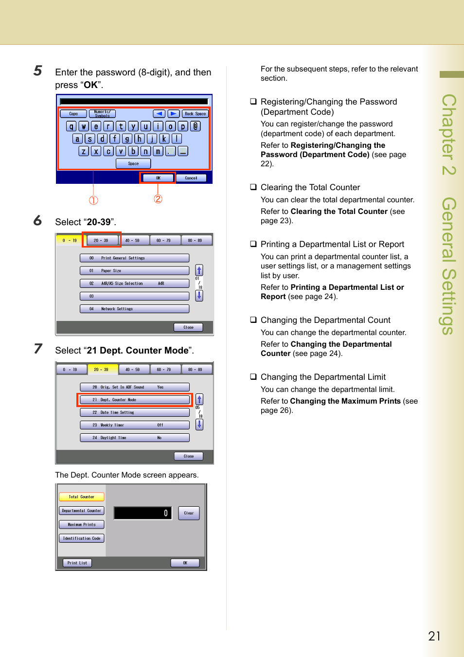 Chapter 2 general settings | Panasonic DP-C213 User Manual | Page 21 / 100