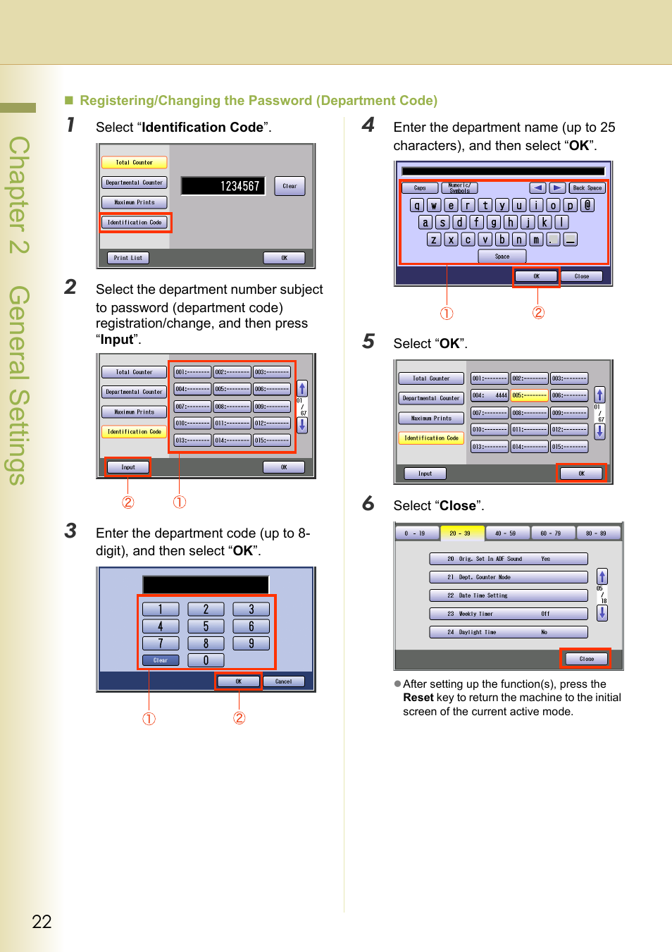 Chapter 2 general settings | Panasonic DP-C213 User Manual | Page 22 / 100