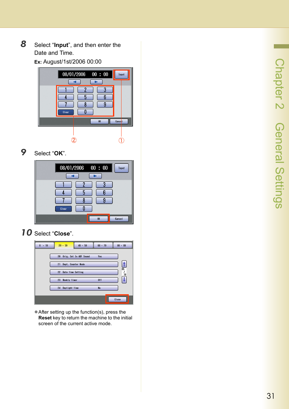 Chapter 2 general settings | Panasonic DP-C213 User Manual | Page 31 / 100