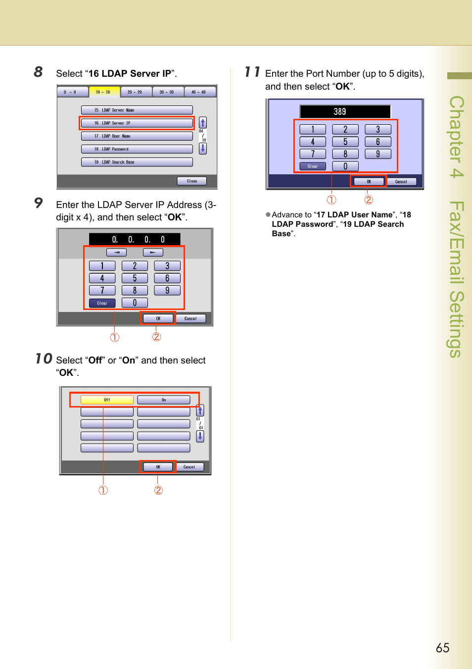 Chapter 4 fax/email settings | Panasonic DP-C213 User Manual | Page 65 / 100
