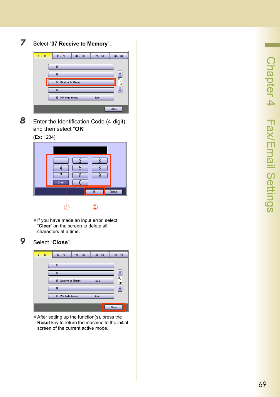 Chapter 4 fax/email settings | Panasonic DP-C213 User Manual | Page 69 / 100