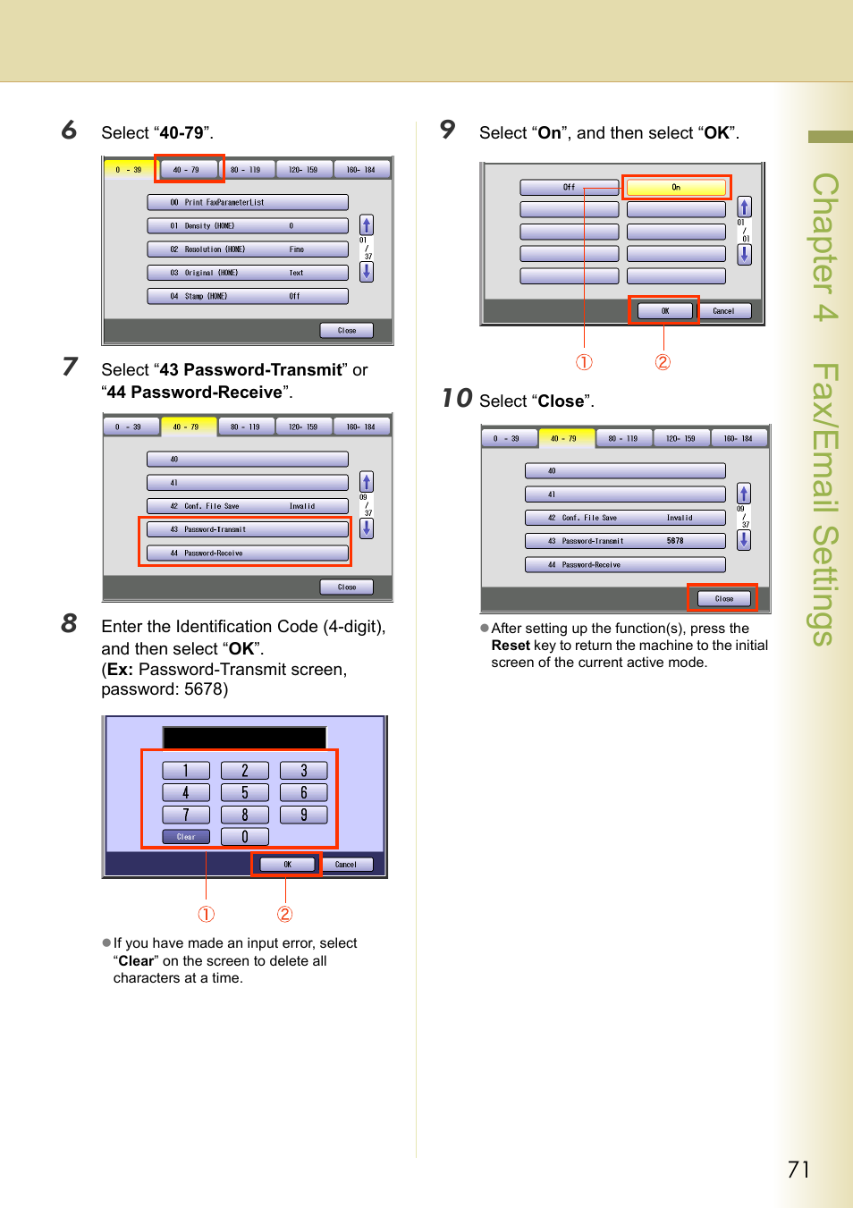 Chapter 4 fax/email settings | Panasonic DP-C213 User Manual | Page 71 / 100