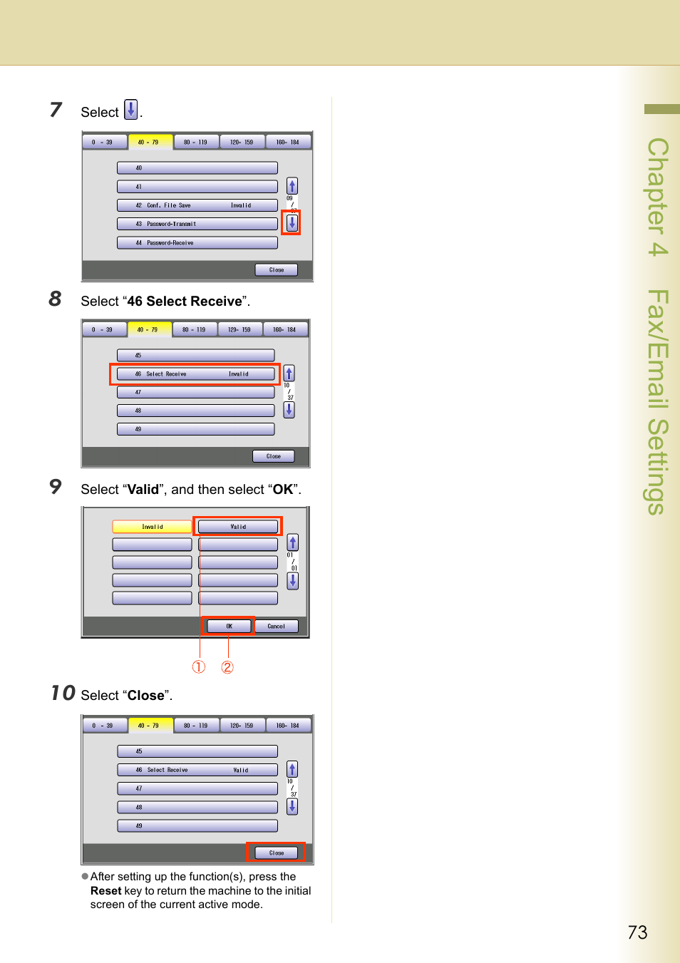 Chapter 4 fax/email settings | Panasonic DP-C213 User Manual | Page 73 / 100