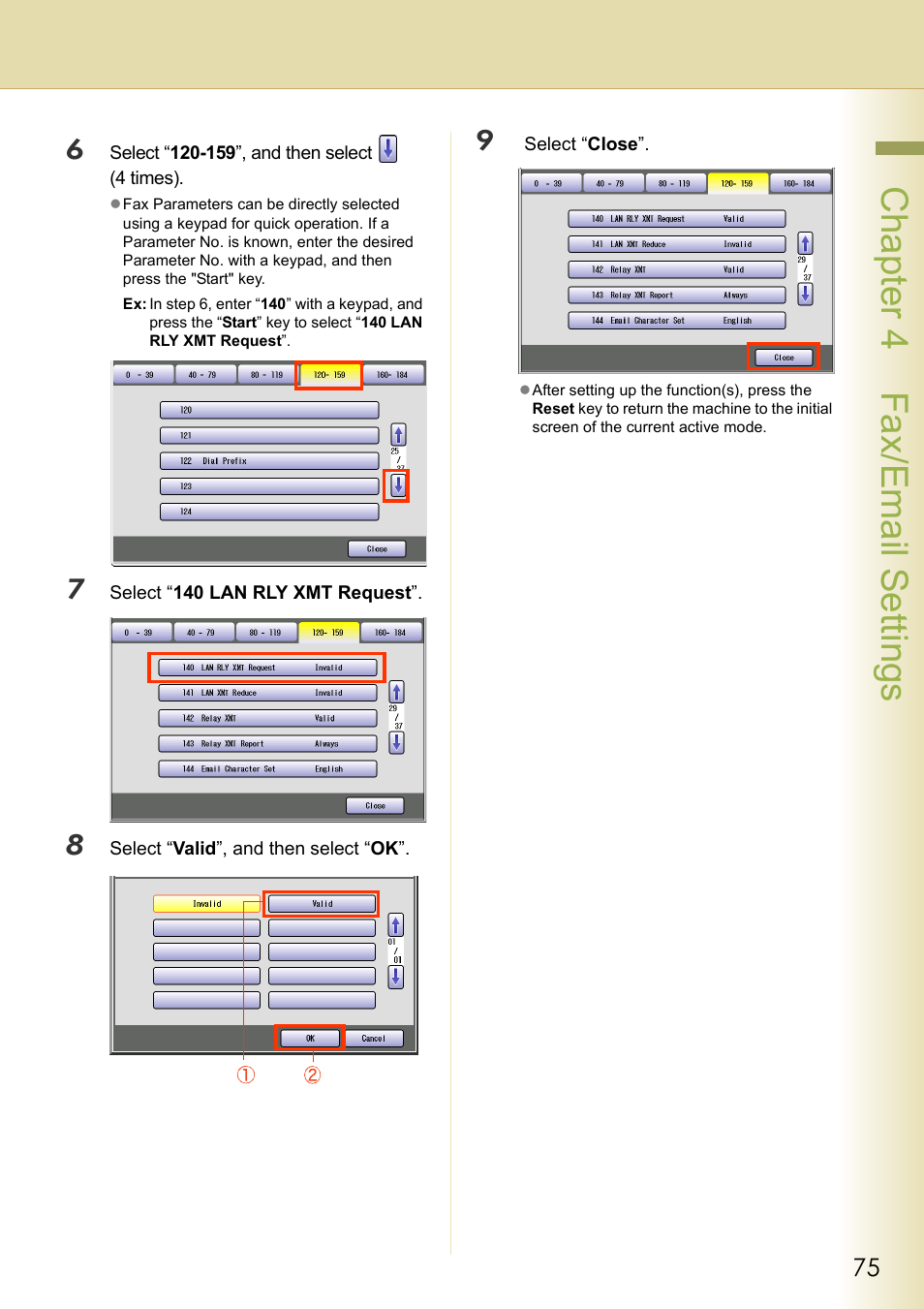 Chapter 4 fax/email settings | Panasonic DP-C213 User Manual | Page 75 / 100