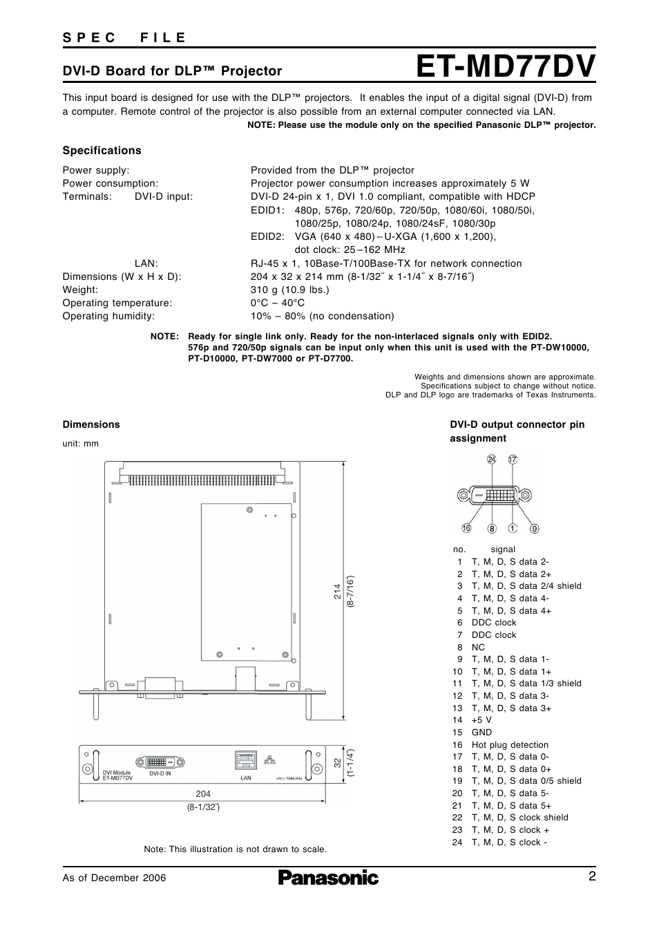 Et-md77dv | Panasonic ET-MD77NT User Manual | Page 2 / 5