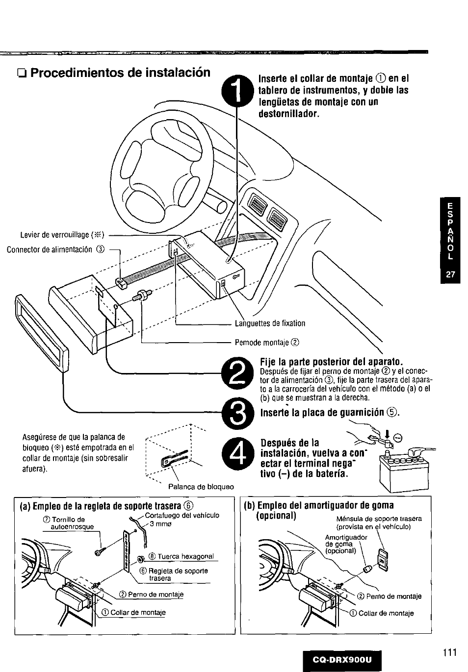 Procedimientos de instalación | Panasonic CQDRX900U User Manual | Page 111 / 124