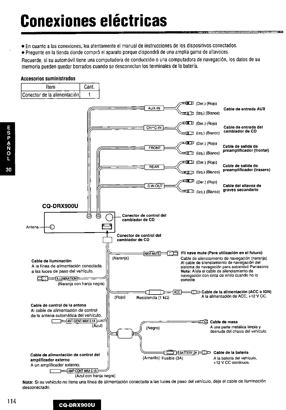 Conexiones eléctricas | Panasonic CQDRX900U User Manual | Page 114 / 124