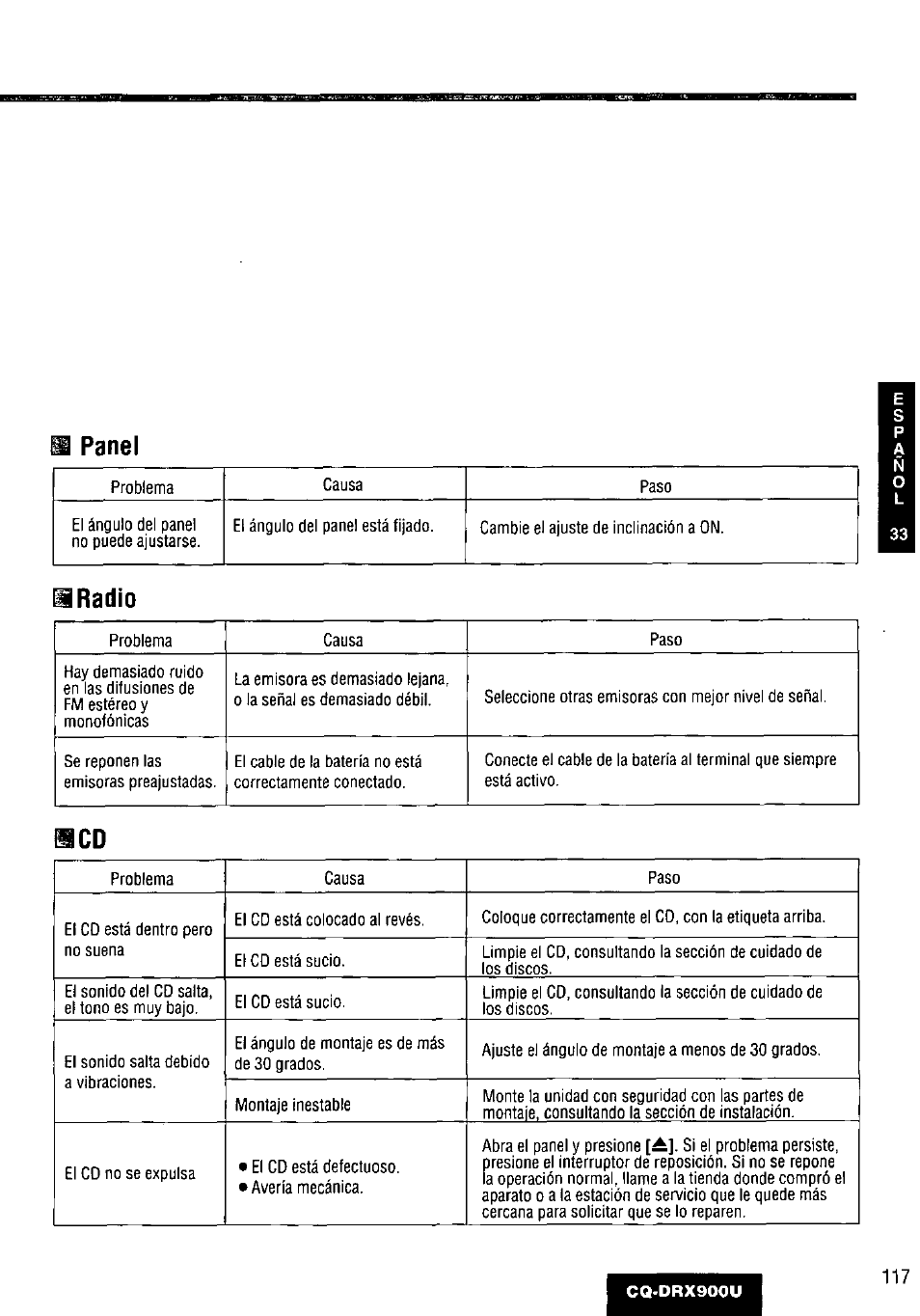 Panel, 9radio | Panasonic CQDRX900U User Manual | Page 117 / 124