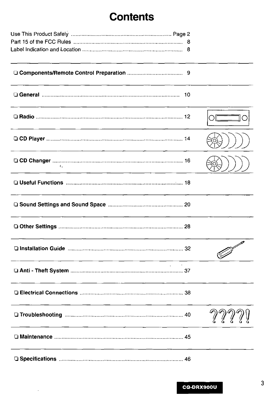 Panasonic CQDRX900U User Manual | Page 3 / 124