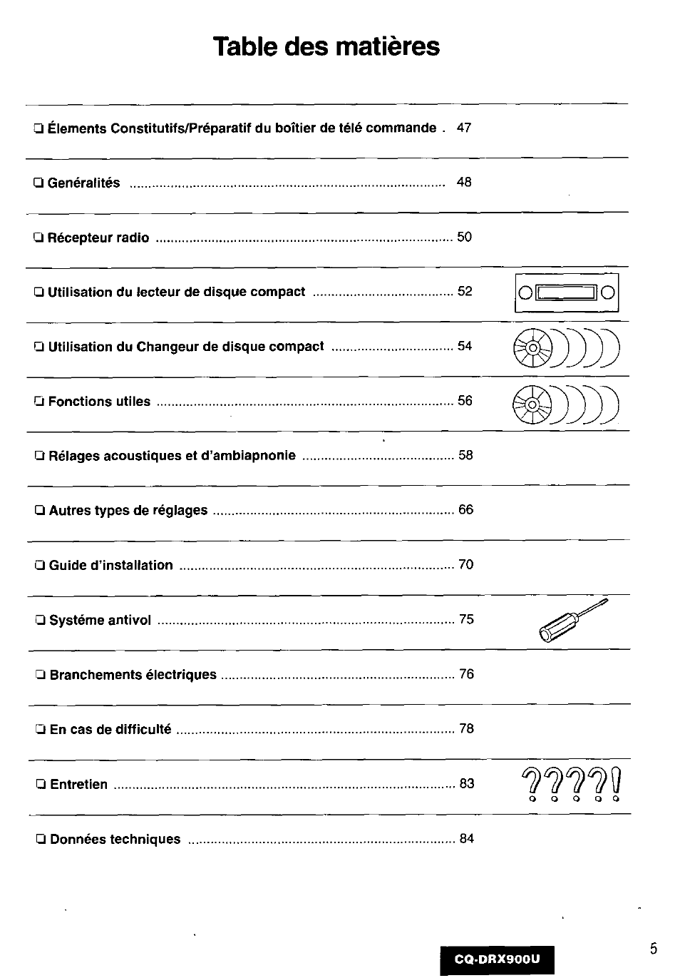 Panasonic CQDRX900U User Manual | Page 5 / 124