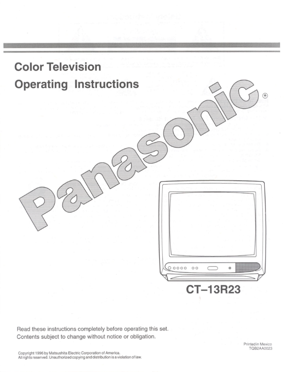 Panasonic CT-13R23 User Manual | 24 pages