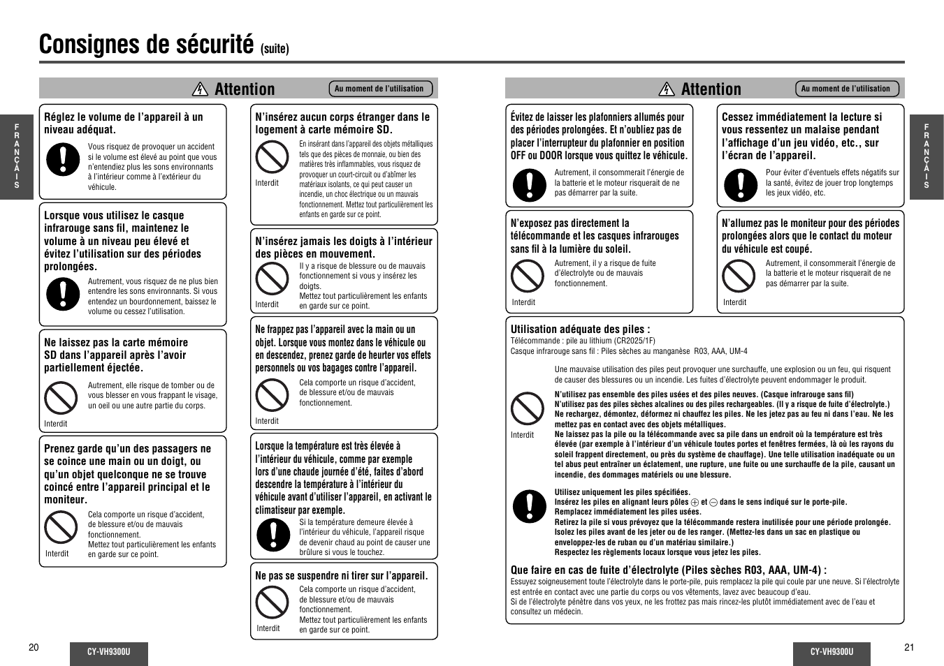 Consignes de sécurité, Attention | Panasonic CY-VH9300U User Manual | Page 11 / 83