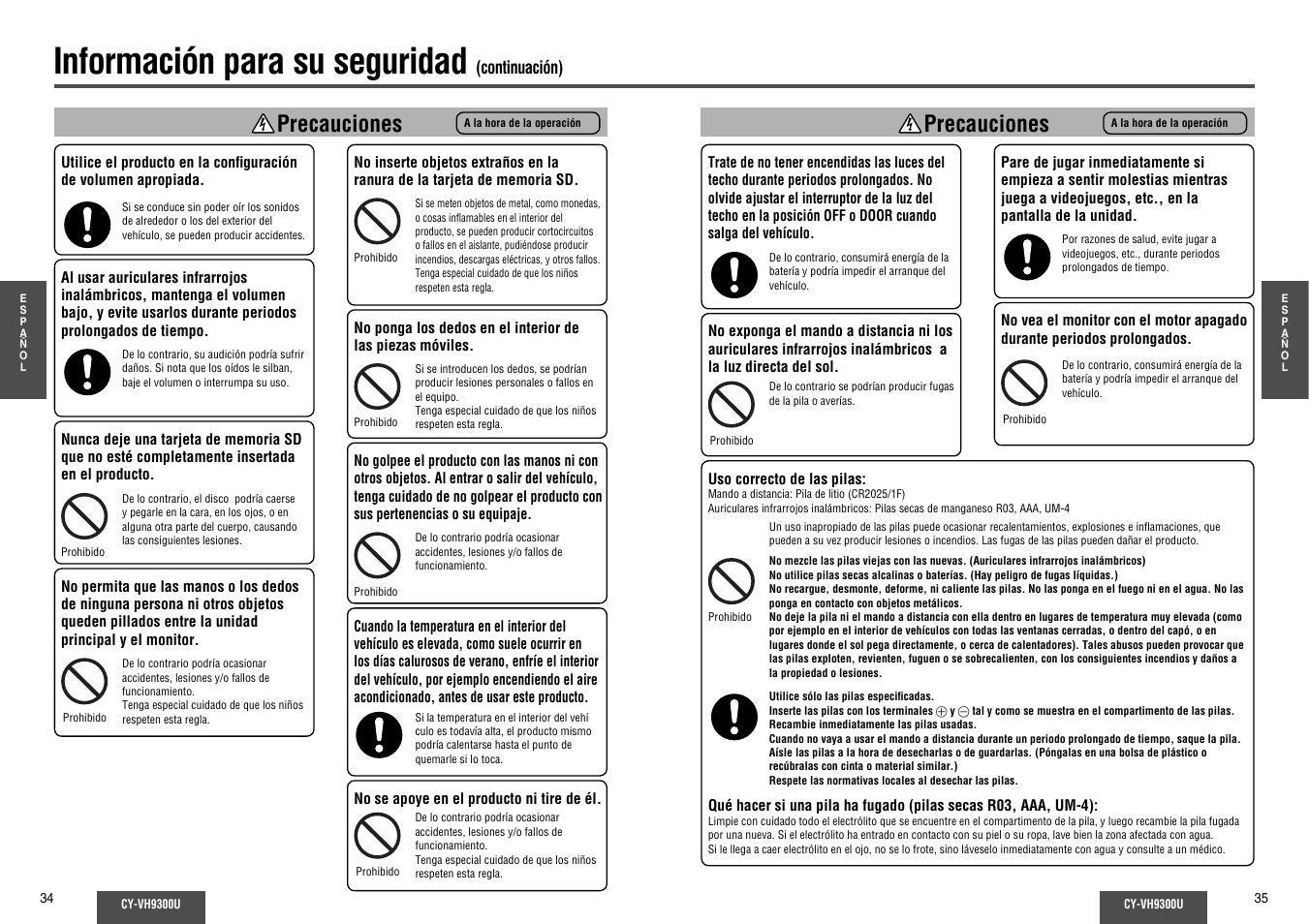Información para su seguridad, Precauciones | Panasonic CY-VH9300U User Manual | Page 18 / 83