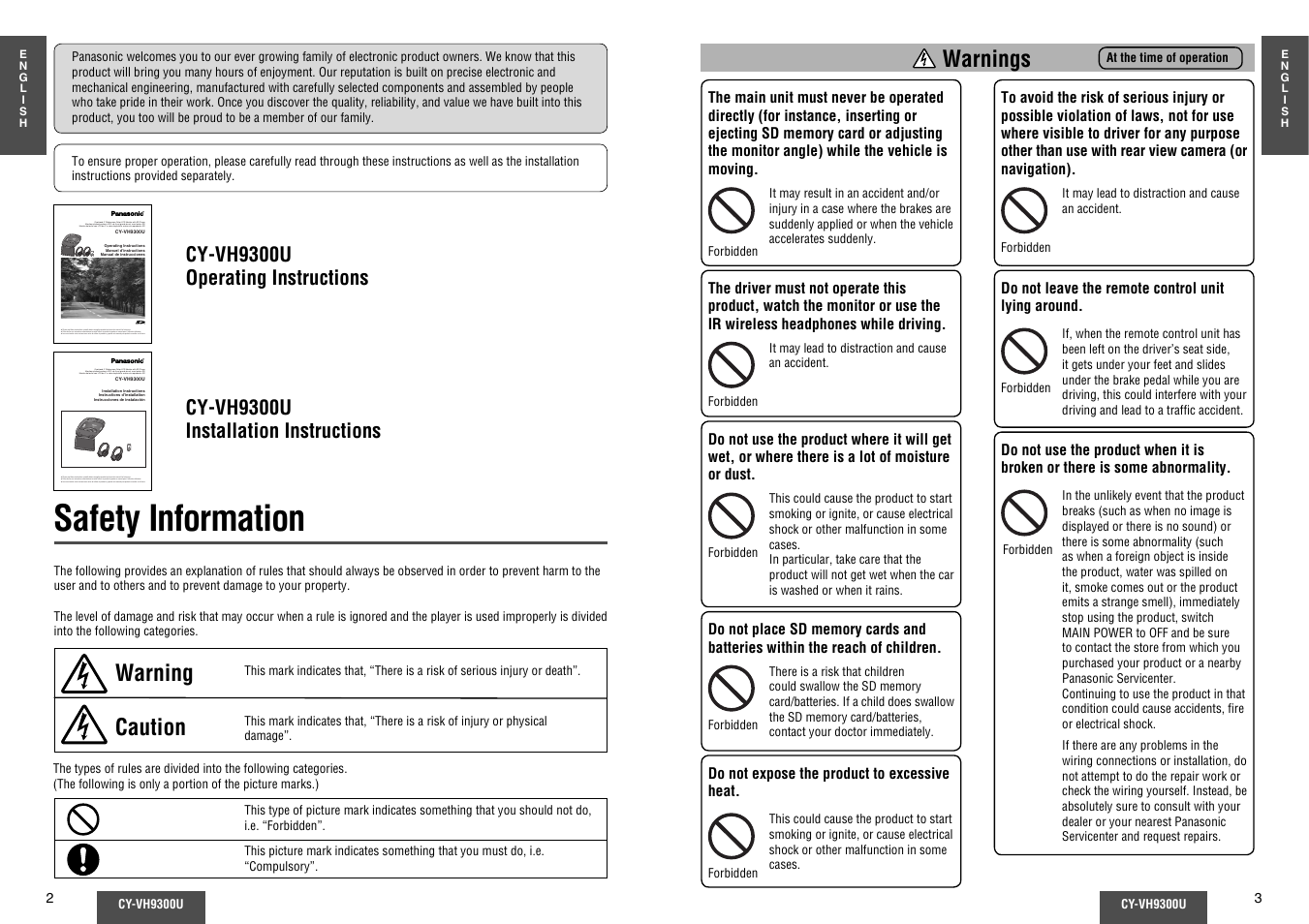 Safety information, Warning, Warnings | Caution | Panasonic CY-VH9300U User Manual | Page 2 / 83