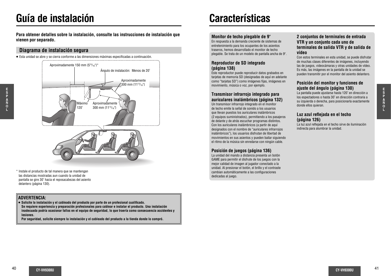 Guia de instalacion, Caracteristicas, Guía de instalación características | Panasonic CY-VH9300U User Manual | Page 21 / 83