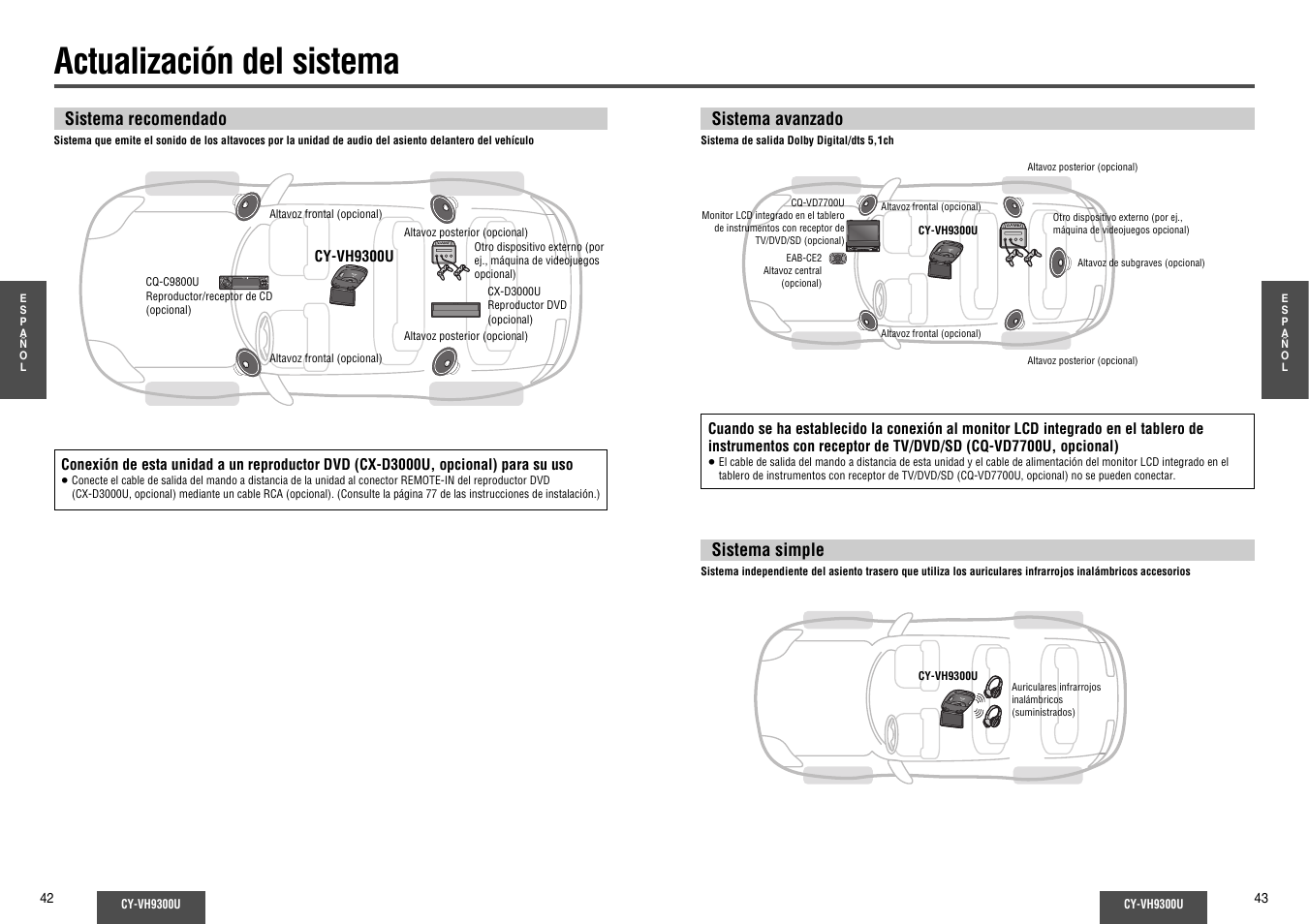 Actualizacion del sistema, Actualización del sistema | Panasonic CY-VH9300U User Manual | Page 22 / 83