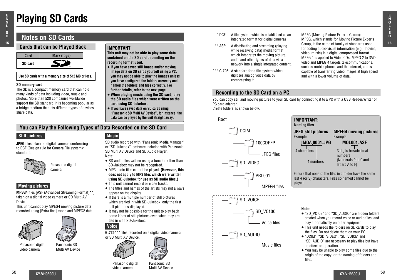 Playing sd cards | Panasonic CY-VH9300U User Manual | Page 30 / 83