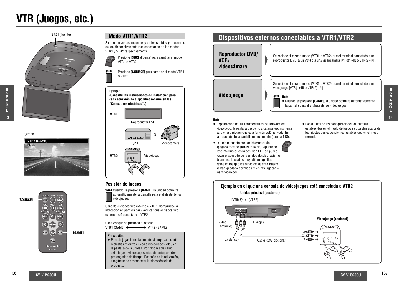 Vtr (juegos, etc.), Dispositivos externos conectables a vtr1/vtr2 | Panasonic CY-VH9300U User Manual | Page 69 / 83