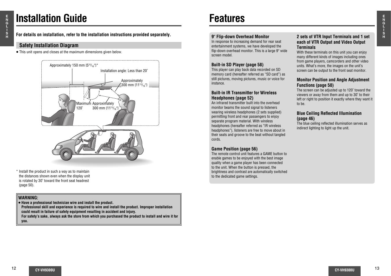 Installation guide, Features, Installation guide features | Panasonic CY-VH9300U User Manual | Page 7 / 83