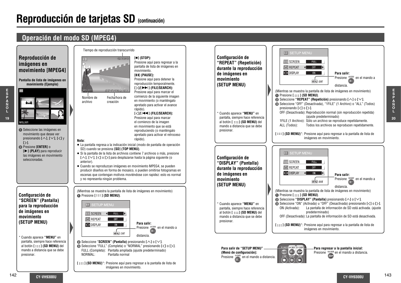Reproducción de tarjetas sd, Operación del modo sd (mpeg4), Continuación) | Reproducción de imágenes en movimiento [mpeg4 | Panasonic CY-VH9300U User Manual | Page 72 / 83