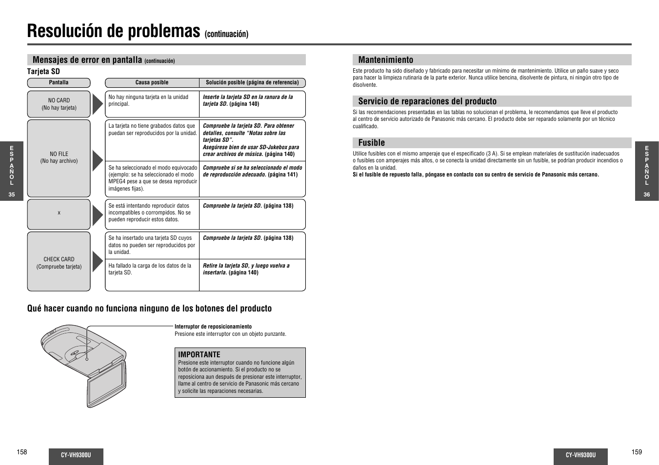Resolución de problemas | Panasonic CY-VH9300U User Manual | Page 80 / 83