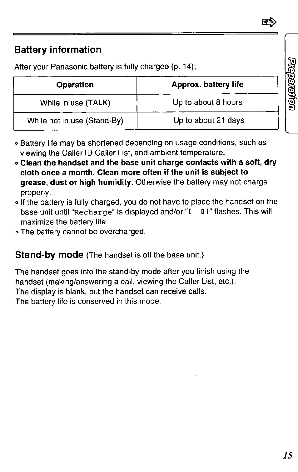 Battery information | Panasonic KX-TC1731B User Manual | Page 15 / 70