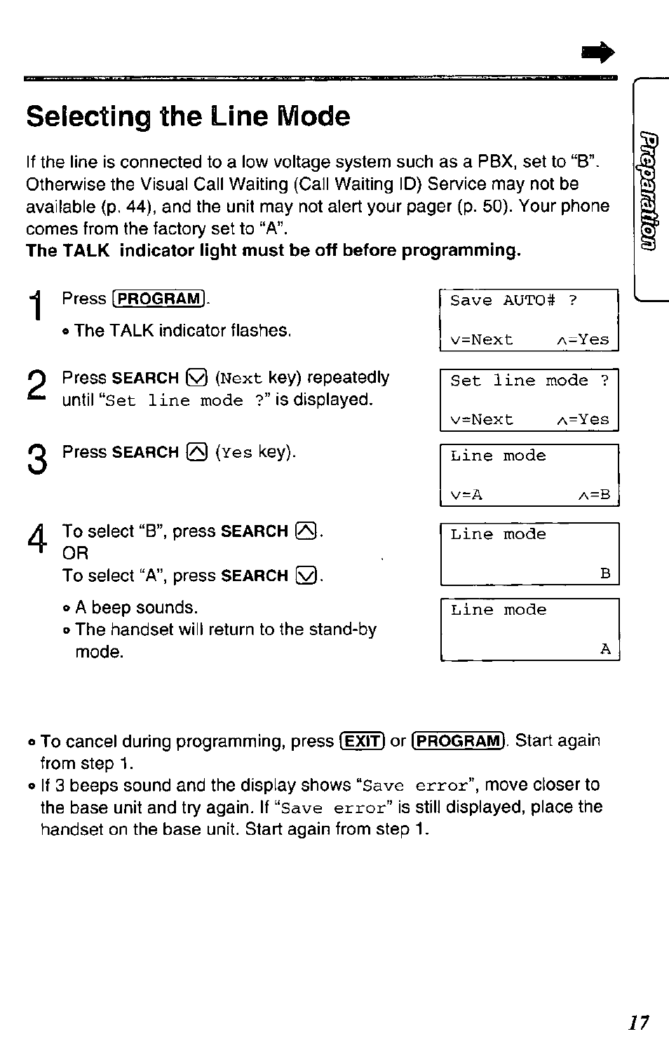 Selecting the line mode | Panasonic KX-TC1731B User Manual | Page 17 / 70