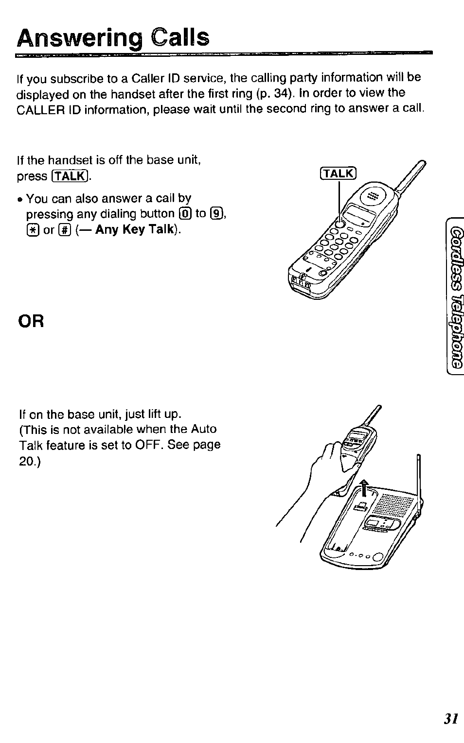 Answering calls | Panasonic KX-TC1731B User Manual | Page 31 / 70