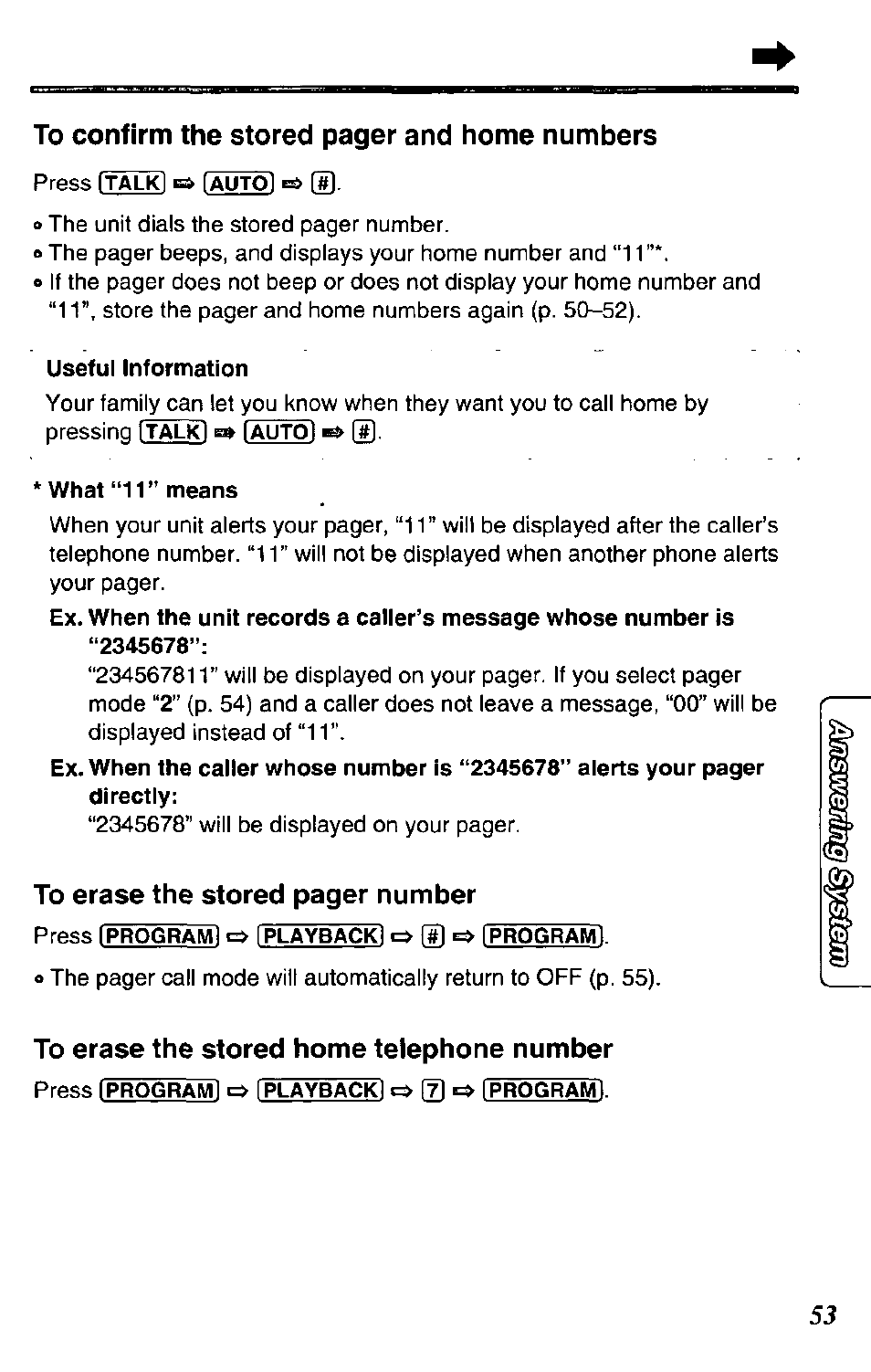 To erase the stored home telephone number, Storing your home telephone number | Panasonic KX-TC1731B User Manual | Page 53 / 70